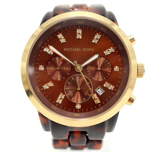 Michael Kors Faux Tortoise Chronograph 43mm MOP Watch 5.75" Bracelet MK-5216 - Picture 1 of 10